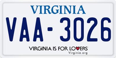 VA license plate VAA3026