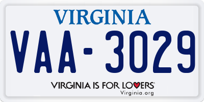 VA license plate VAA3029