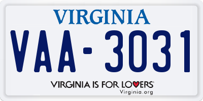 VA license plate VAA3031