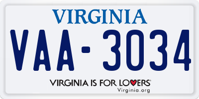 VA license plate VAA3034