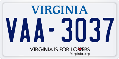 VA license plate VAA3037