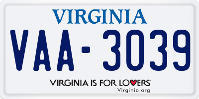 VA license plate VAA3039