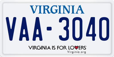 VA license plate VAA3040