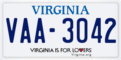 VA license plate VAA3042