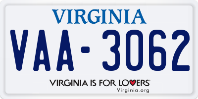 VA license plate VAA3062