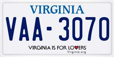 VA license plate VAA3070