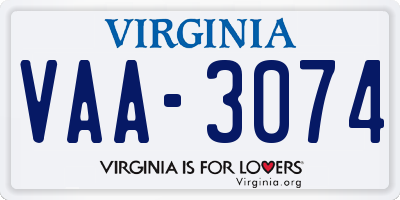 VA license plate VAA3074