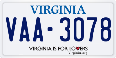 VA license plate VAA3078