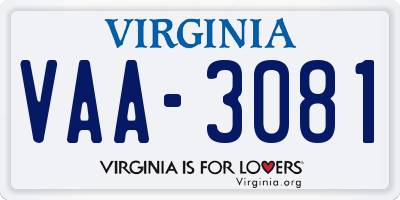VA license plate VAA3081