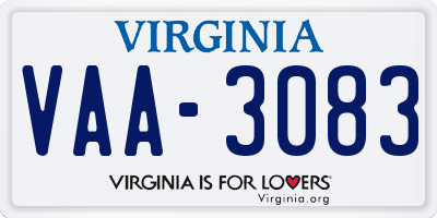 VA license plate VAA3083