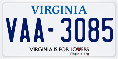 VA license plate VAA3085