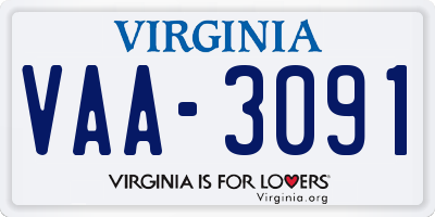 VA license plate VAA3091