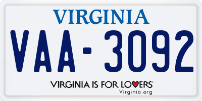 VA license plate VAA3092