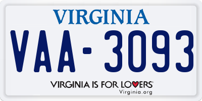 VA license plate VAA3093