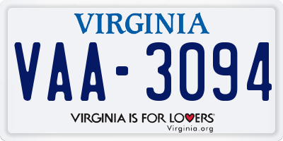 VA license plate VAA3094