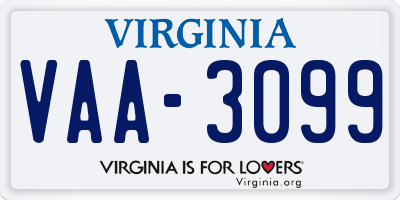 VA license plate VAA3099