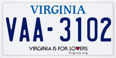 VA license plate VAA3102