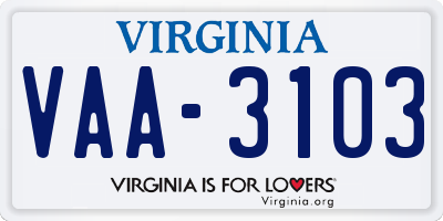 VA license plate VAA3103