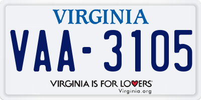 VA license plate VAA3105