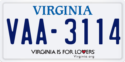 VA license plate VAA3114