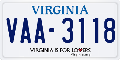 VA license plate VAA3118