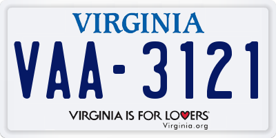 VA license plate VAA3121