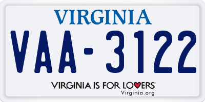 VA license plate VAA3122