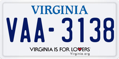 VA license plate VAA3138