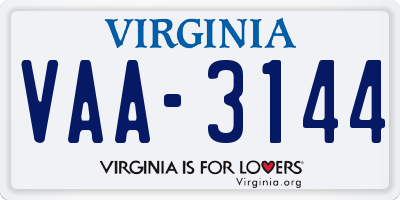 VA license plate VAA3144