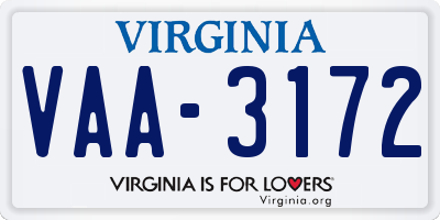 VA license plate VAA3172