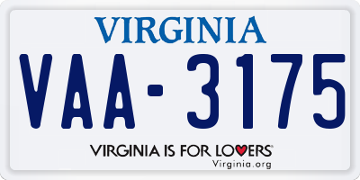 VA license plate VAA3175