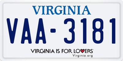 VA license plate VAA3181