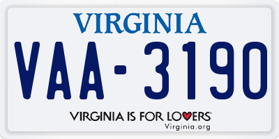 VA license plate VAA3190