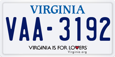 VA license plate VAA3192