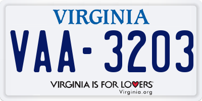 VA license plate VAA3203