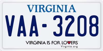 VA license plate VAA3208