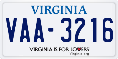 VA license plate VAA3216