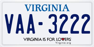 VA license plate VAA3222