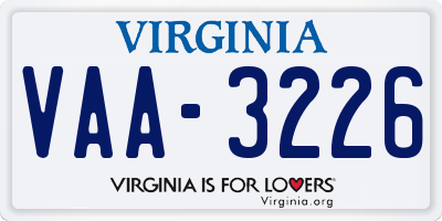 VA license plate VAA3226