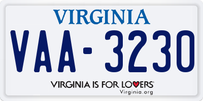 VA license plate VAA3230