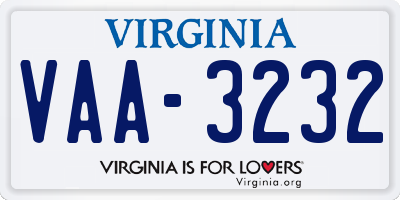 VA license plate VAA3232