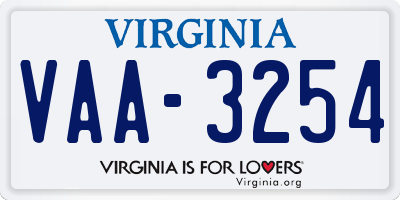 VA license plate VAA3254