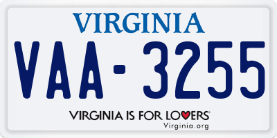 VA license plate VAA3255