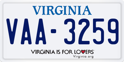 VA license plate VAA3259