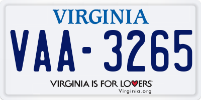 VA license plate VAA3265