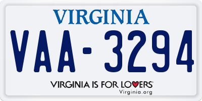 VA license plate VAA3294