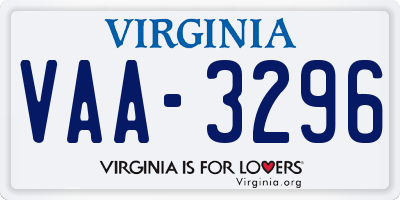 VA license plate VAA3296