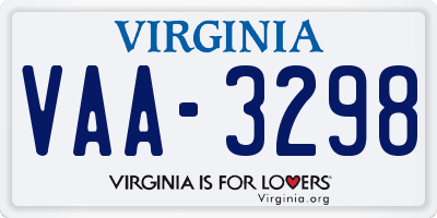 VA license plate VAA3298