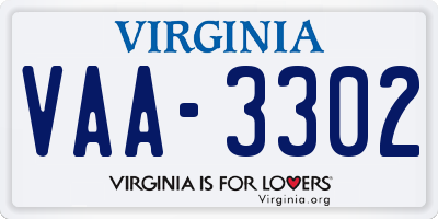 VA license plate VAA3302