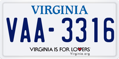VA license plate VAA3316